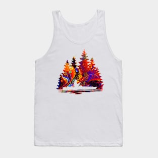 Kayak Fisherman Scene with Marbled Background Tank Top